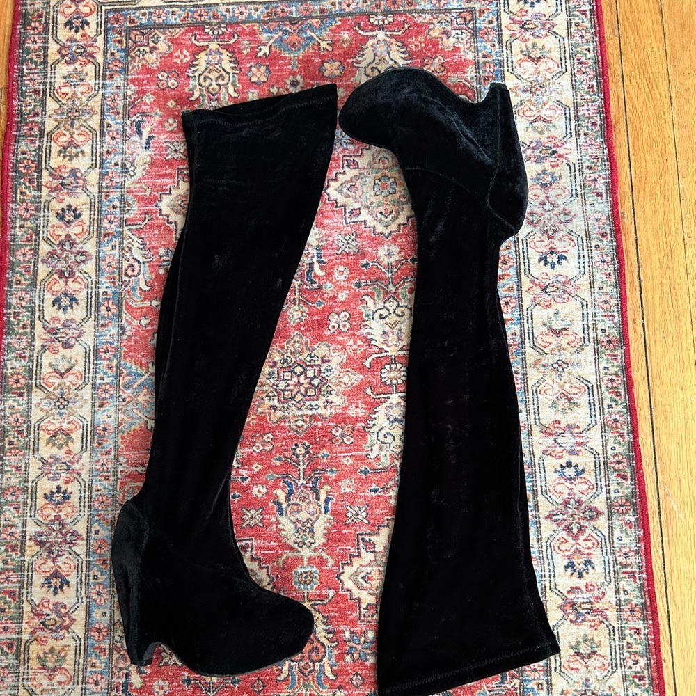 Y2K Black Velvet Thigh High Boots 7.5